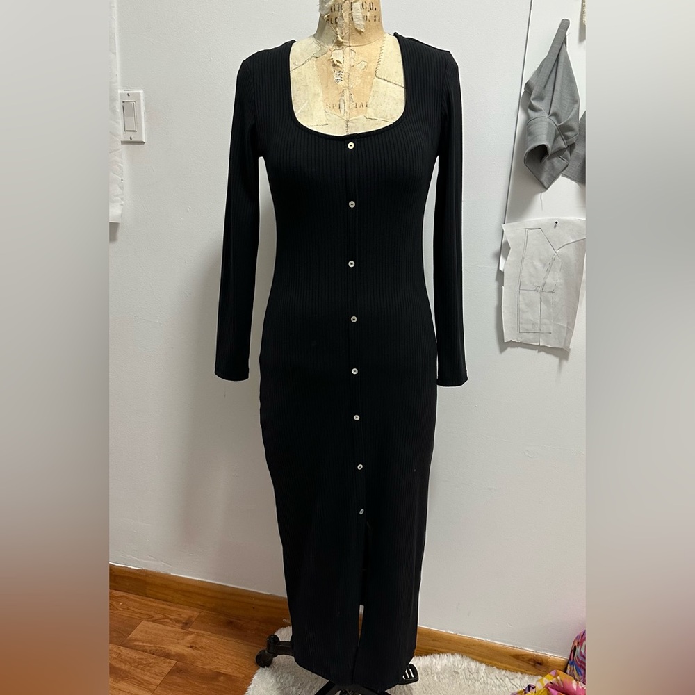 Mango Black Long Sleeve Button Dress